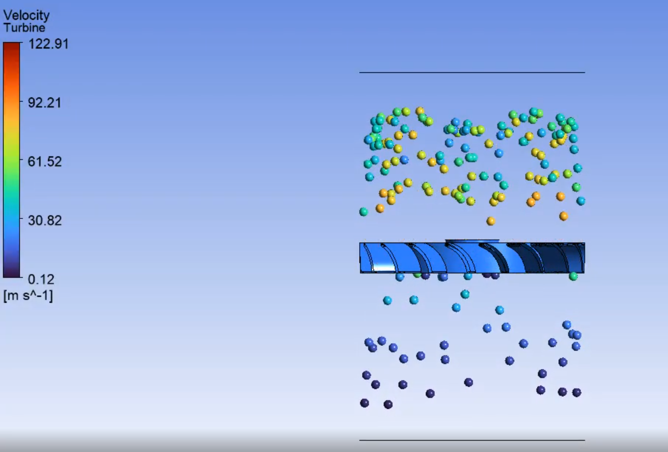 Particle trace visualization from Ansys Fluent turbine simulation